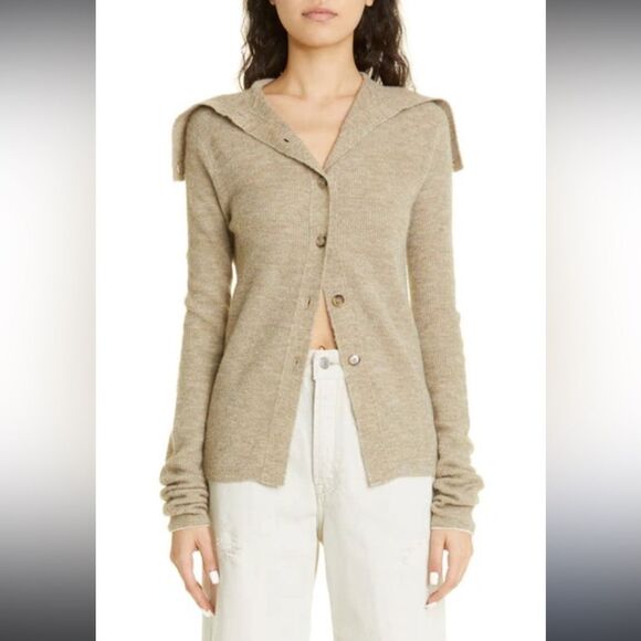 Acne Studios Kalix Knit Cardigan‎ in Clay Beige Sailor Collared Wool Size Small - Picture 1 of 5